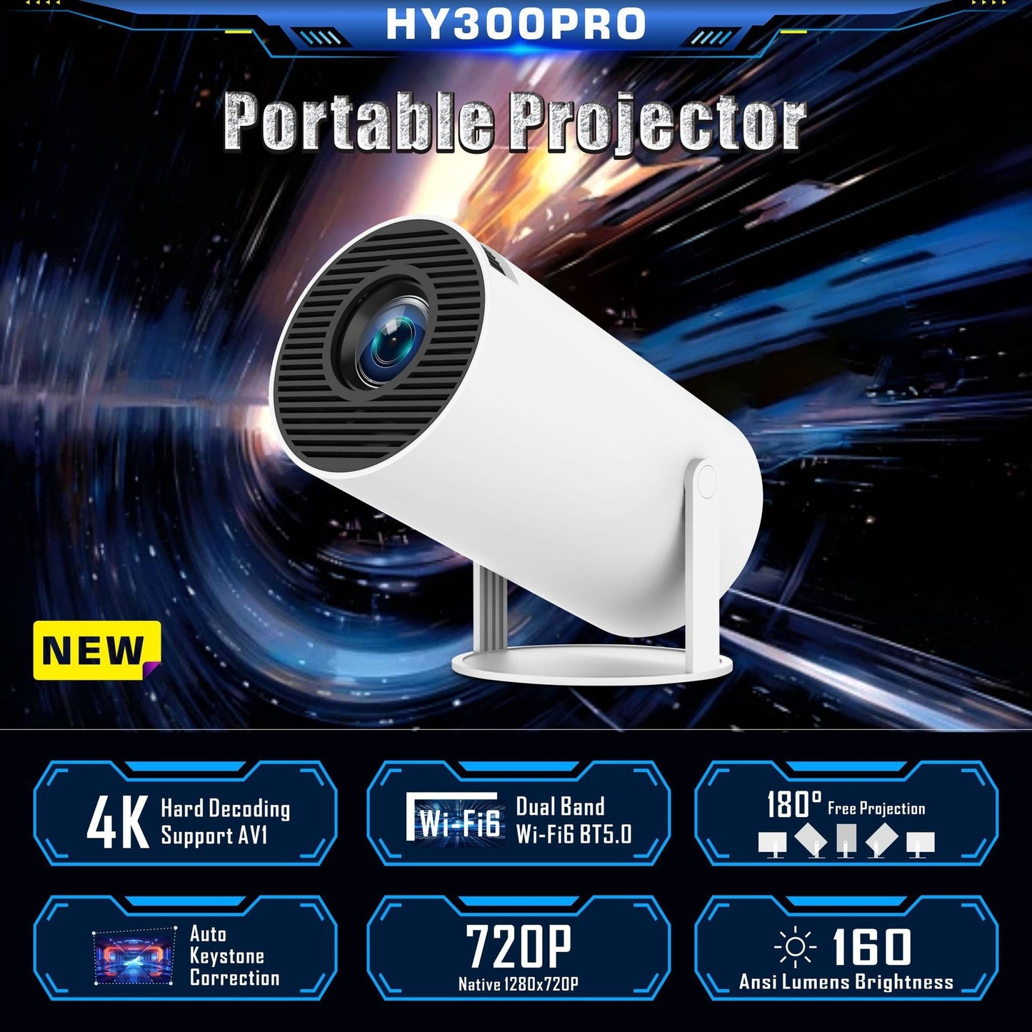 🎬 Proyector HY300 Pro para Cine en Casa – Compacto, Portátil y Potente